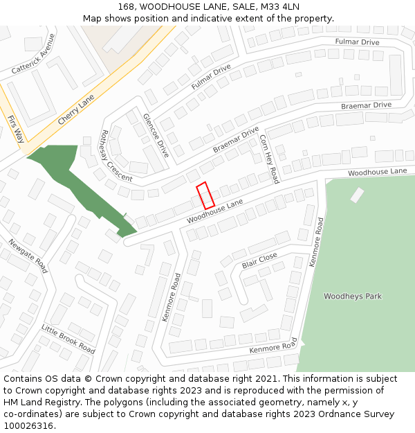 168, WOODHOUSE LANE, SALE, M33 4LN: Location map and indicative extent of plot