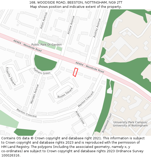 168, WOODSIDE ROAD, BEESTON, NOTTINGHAM, NG9 2TT: Location map and indicative extent of plot