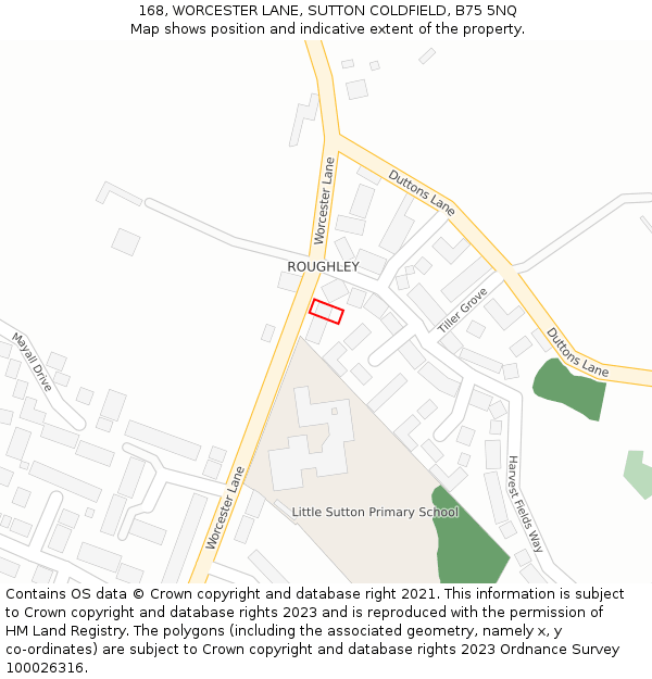 168, WORCESTER LANE, SUTTON COLDFIELD, B75 5NQ: Location map and indicative extent of plot