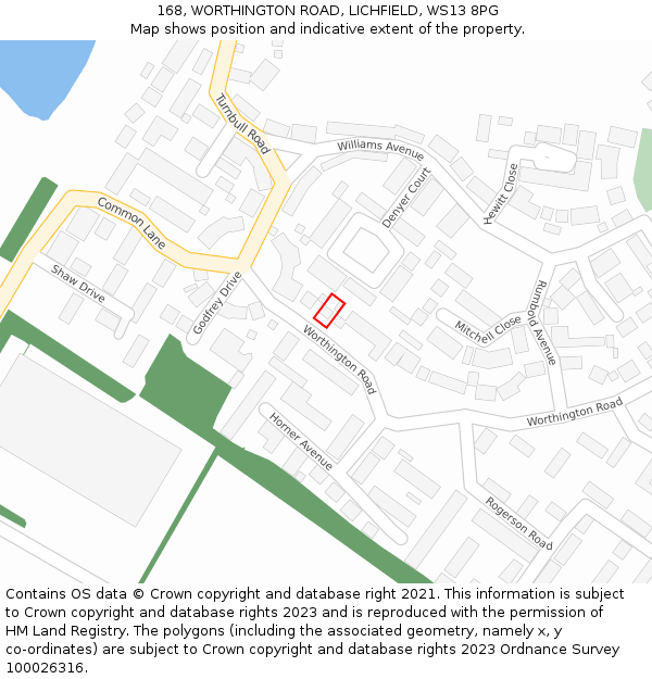 168, WORTHINGTON ROAD, LICHFIELD, WS13 8PG: Location map and indicative extent of plot