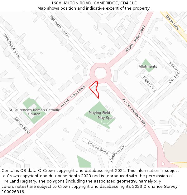 168A, MILTON ROAD, CAMBRIDGE, CB4 1LE: Location map and indicative extent of plot