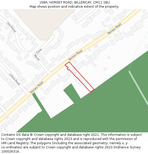 168A, NORSEY ROAD, BILLERICAY, CM11 1BU: Location map and indicative extent of plot