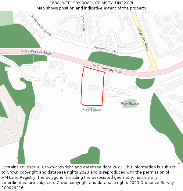 168A, WEELSBY ROAD, GRIMSBY, DN32 8PL: Location map and indicative extent of plot