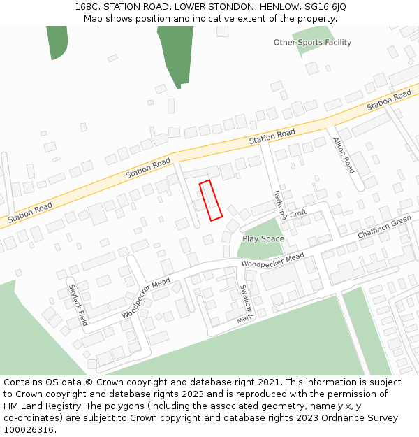 168C, STATION ROAD, LOWER STONDON, HENLOW, SG16 6JQ: Location map and indicative extent of plot