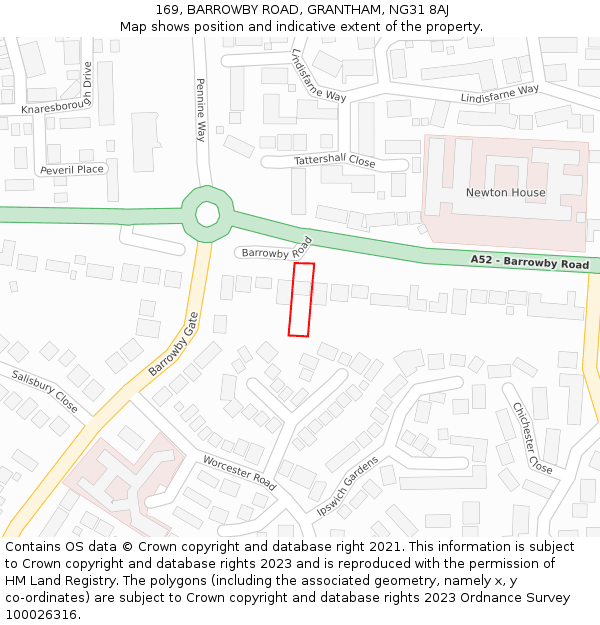 169, BARROWBY ROAD, GRANTHAM, NG31 8AJ: Location map and indicative extent of plot