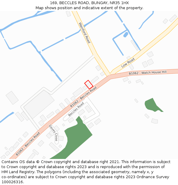 169, BECCLES ROAD, BUNGAY, NR35 1HX: Location map and indicative extent of plot