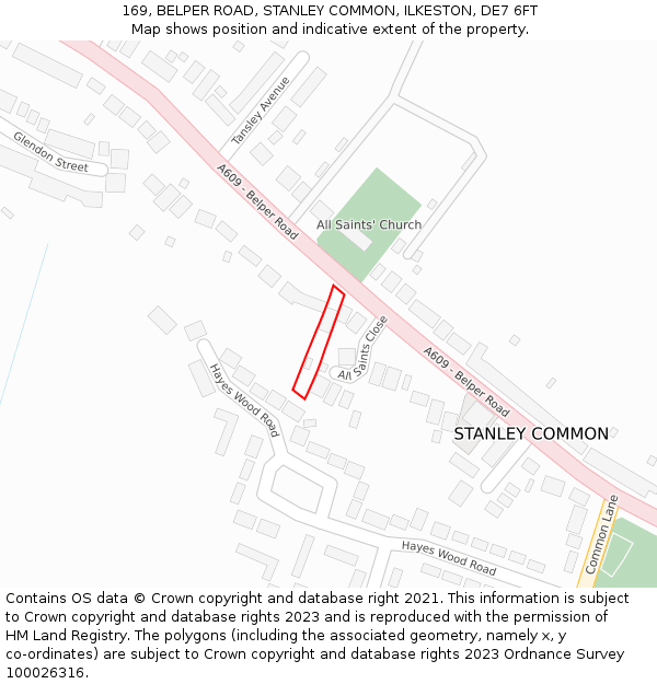 169, BELPER ROAD, STANLEY COMMON, ILKESTON, DE7 6FT: Location map and indicative extent of plot