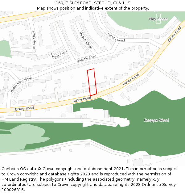 169, BISLEY ROAD, STROUD, GL5 1HS: Location map and indicative extent of plot