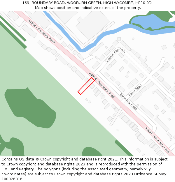 169, BOUNDARY ROAD, WOOBURN GREEN, HIGH WYCOMBE, HP10 0DL: Location map and indicative extent of plot