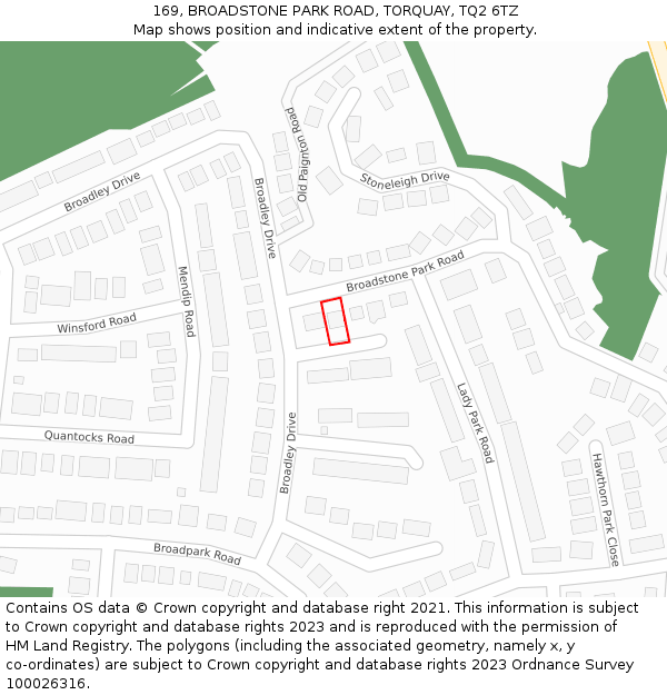 169, BROADSTONE PARK ROAD, TORQUAY, TQ2 6TZ: Location map and indicative extent of plot