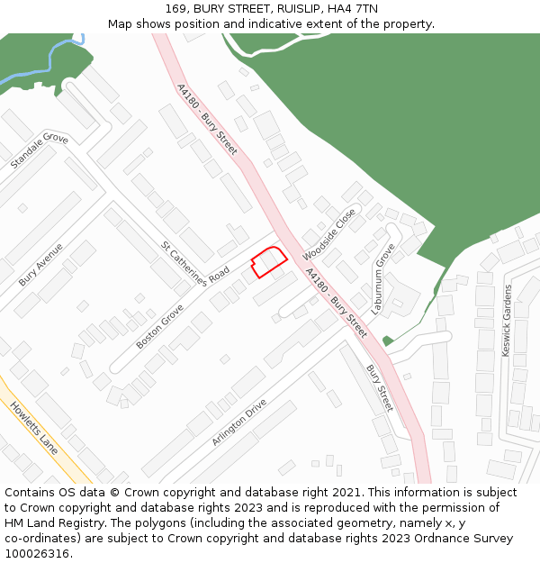 169, BURY STREET, RUISLIP, HA4 7TN: Location map and indicative extent of plot
