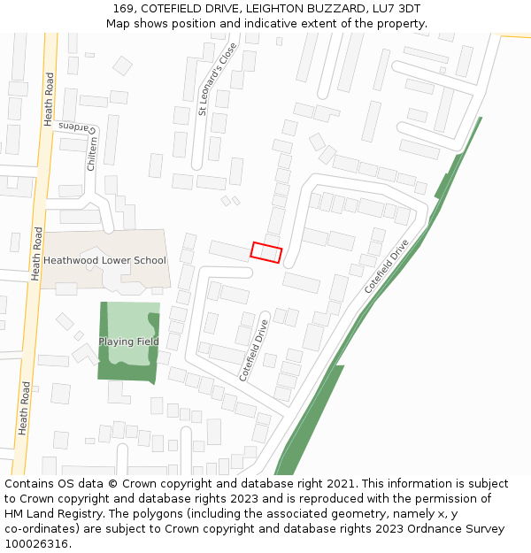 169, COTEFIELD DRIVE, LEIGHTON BUZZARD, LU7 3DT: Location map and indicative extent of plot