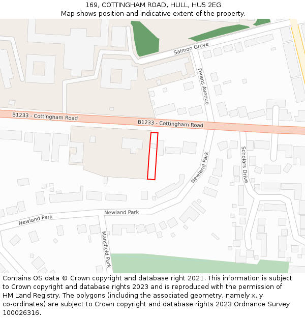 169, COTTINGHAM ROAD, HULL, HU5 2EG: Location map and indicative extent of plot