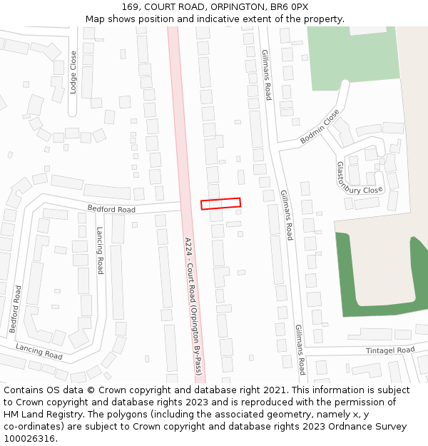 169, COURT ROAD, ORPINGTON, BR6 0PX: Location map and indicative extent of plot