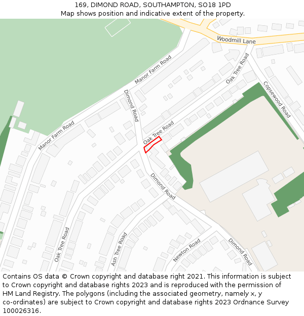 169, DIMOND ROAD, SOUTHAMPTON, SO18 1PD: Location map and indicative extent of plot