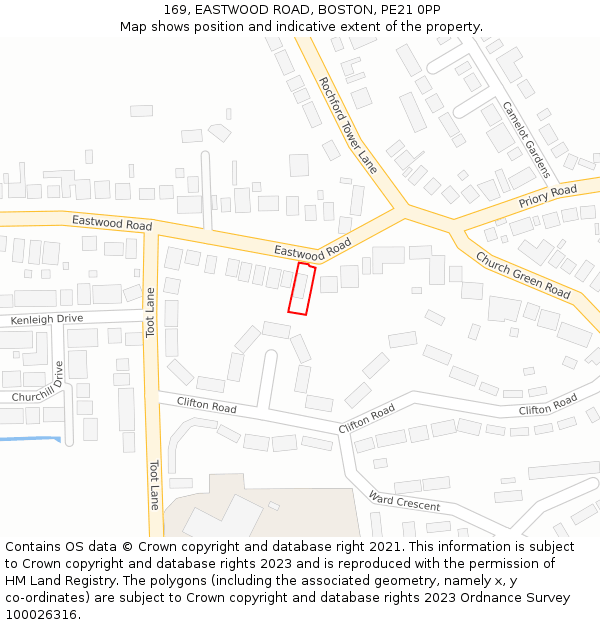 169, EASTWOOD ROAD, BOSTON, PE21 0PP: Location map and indicative extent of plot