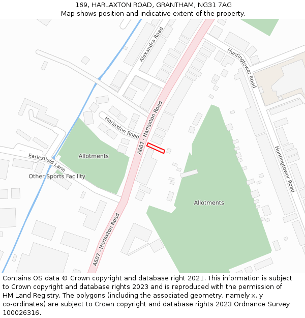169, HARLAXTON ROAD, GRANTHAM, NG31 7AG: Location map and indicative extent of plot
