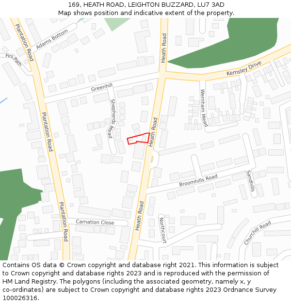 169, HEATH ROAD, LEIGHTON BUZZARD, LU7 3AD: Location map and indicative extent of plot