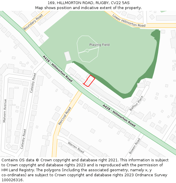 169, HILLMORTON ROAD, RUGBY, CV22 5AS: Location map and indicative extent of plot