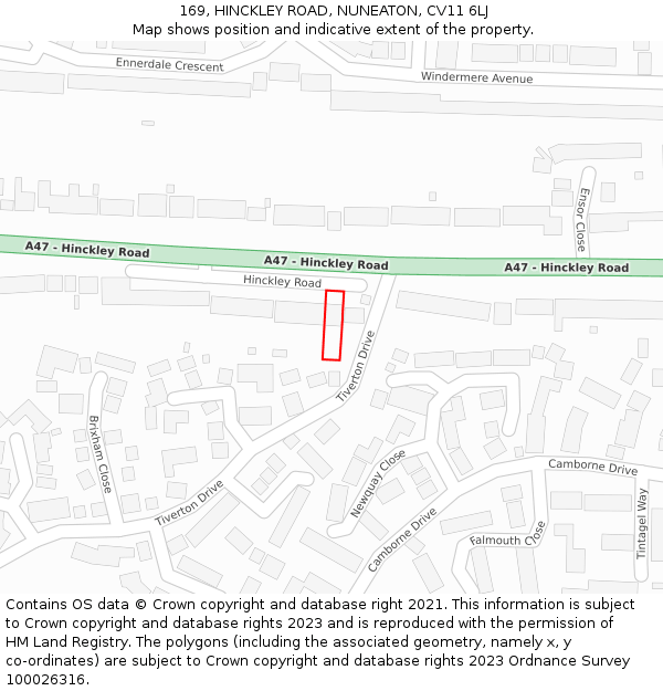 169, HINCKLEY ROAD, NUNEATON, CV11 6LJ: Location map and indicative extent of plot