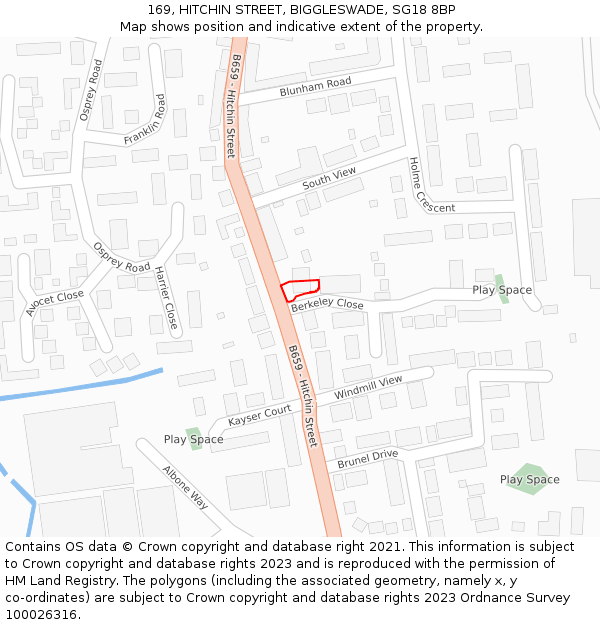 169, HITCHIN STREET, BIGGLESWADE, SG18 8BP: Location map and indicative extent of plot