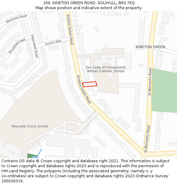 169, KINETON GREEN ROAD, SOLIHULL, B92 7EQ: Location map and indicative extent of plot