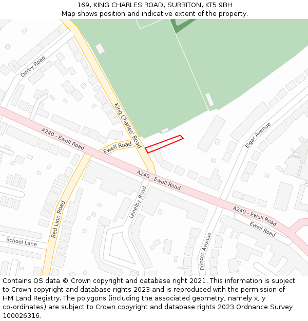 169, KING CHARLES ROAD, SURBITON, KT5 9BH: Location map and indicative extent of plot