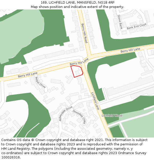 169, LICHFIELD LANE, MANSFIELD, NG18 4RP: Location map and indicative extent of plot