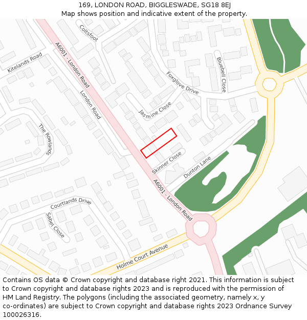 169, LONDON ROAD, BIGGLESWADE, SG18 8EJ: Location map and indicative extent of plot