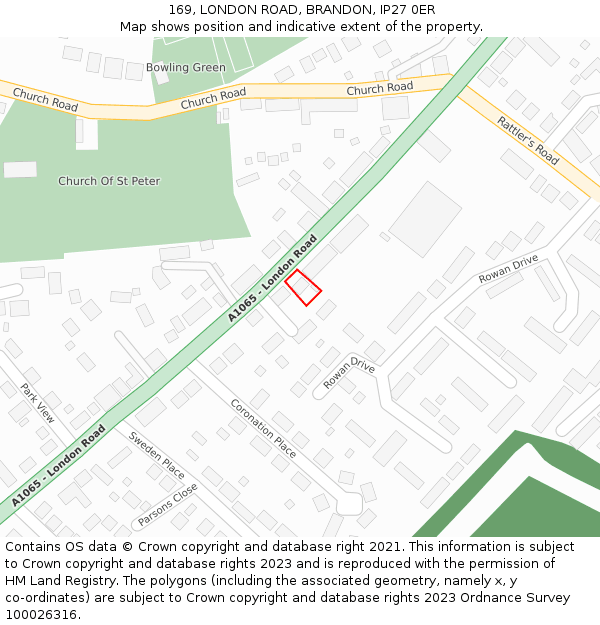 169, LONDON ROAD, BRANDON, IP27 0ER: Location map and indicative extent of plot