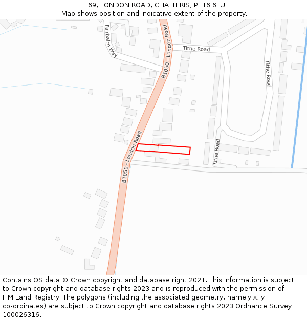 169, LONDON ROAD, CHATTERIS, PE16 6LU: Location map and indicative extent of plot