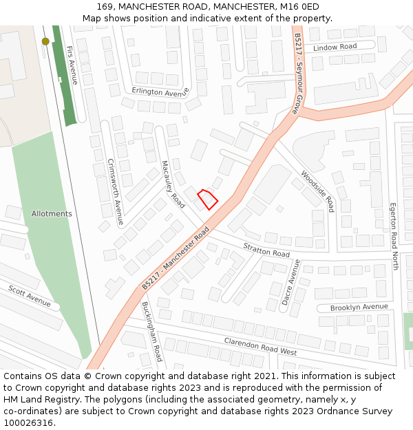 169, MANCHESTER ROAD, MANCHESTER, M16 0ED: Location map and indicative extent of plot