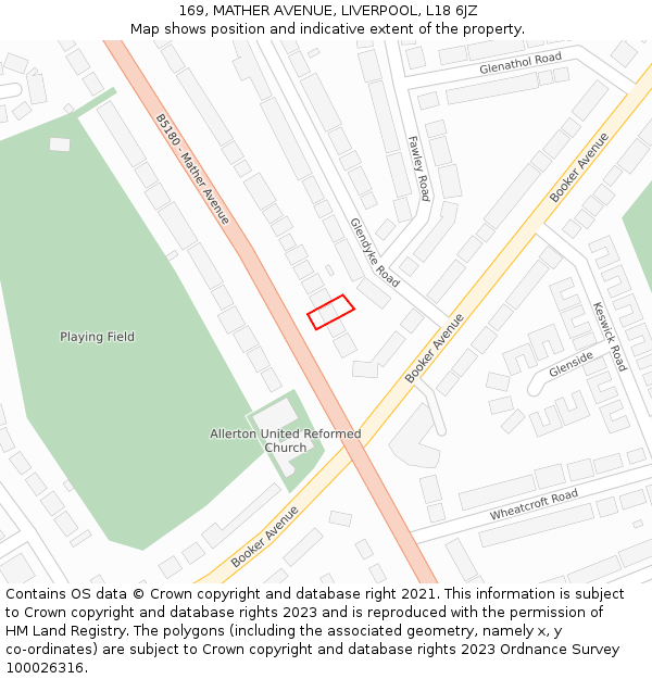 169, MATHER AVENUE, LIVERPOOL, L18 6JZ: Location map and indicative extent of plot