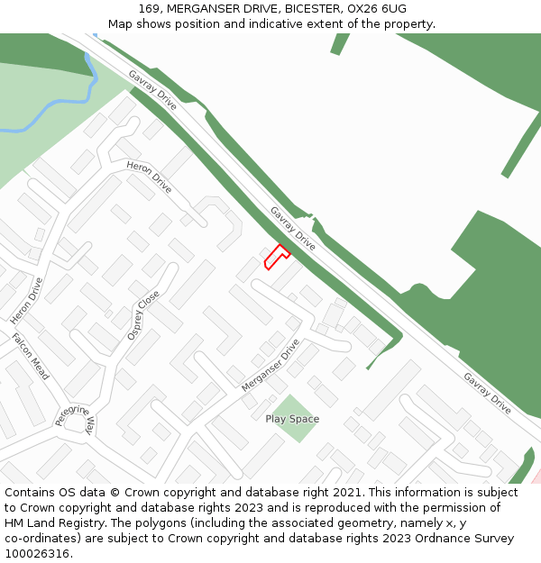 169, MERGANSER DRIVE, BICESTER, OX26 6UG: Location map and indicative extent of plot