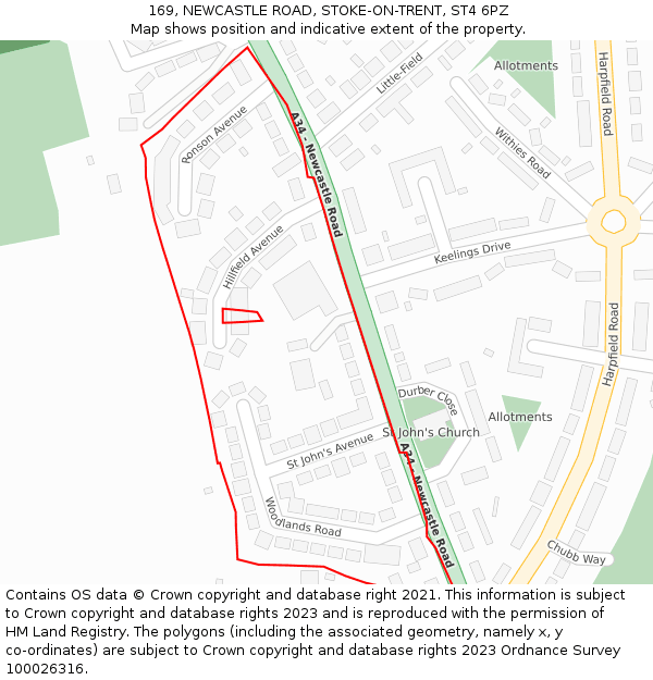 169, NEWCASTLE ROAD, STOKE-ON-TRENT, ST4 6PZ: Location map and indicative extent of plot