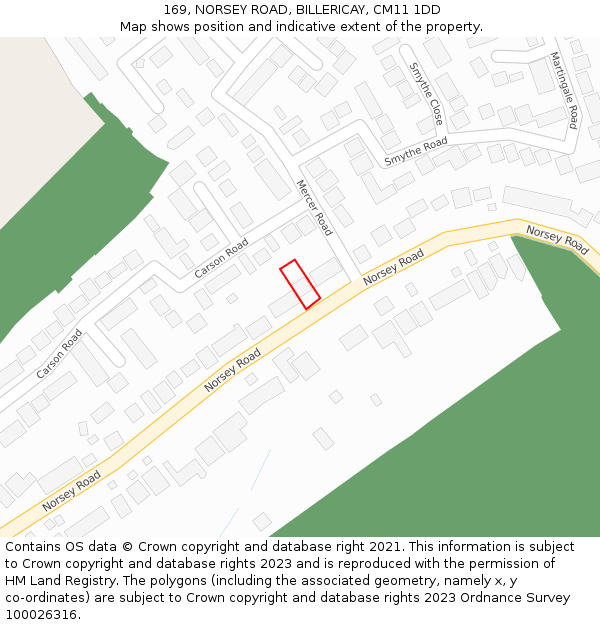 169, NORSEY ROAD, BILLERICAY, CM11 1DD: Location map and indicative extent of plot