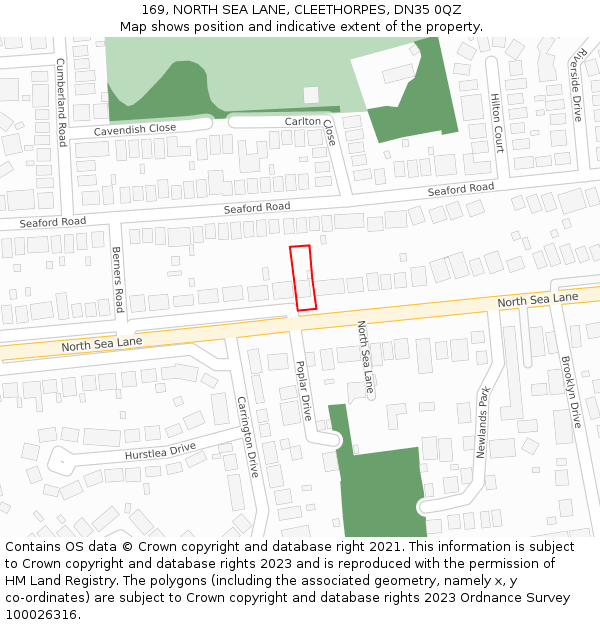 169, NORTH SEA LANE, CLEETHORPES, DN35 0QZ: Location map and indicative extent of plot