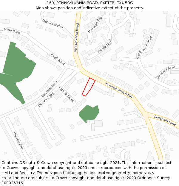 169, PENNSYLVANIA ROAD, EXETER, EX4 5BG: Location map and indicative extent of plot