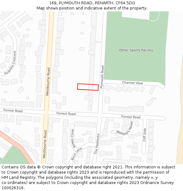 169, PLYMOUTH ROAD, PENARTH, CF64 5DG: Location map and indicative extent of plot