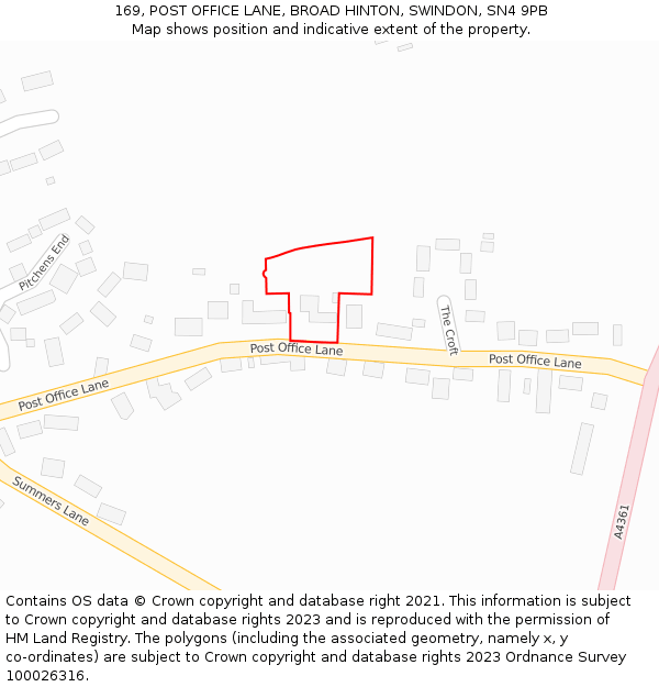 169, POST OFFICE LANE, BROAD HINTON, SWINDON, SN4 9PB: Location map and indicative extent of plot