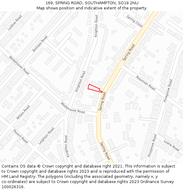 169, SPRING ROAD, SOUTHAMPTON, SO19 2NU: Location map and indicative extent of plot