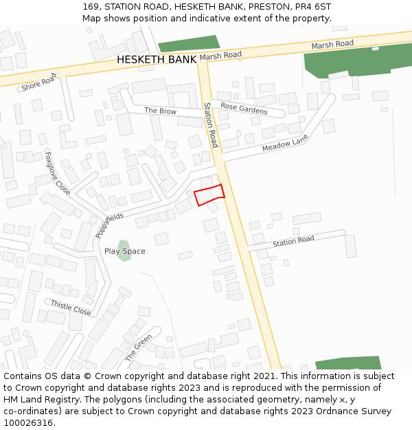 169, STATION ROAD, HESKETH BANK, PRESTON, PR4 6ST: Location map and indicative extent of plot