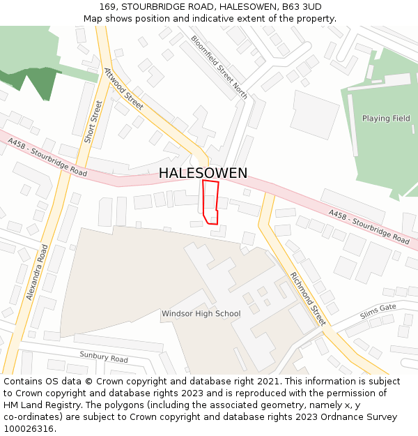 169, STOURBRIDGE ROAD, HALESOWEN, B63 3UD: Location map and indicative extent of plot