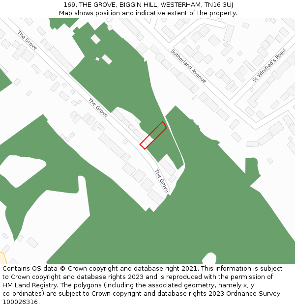 169, THE GROVE, BIGGIN HILL, WESTERHAM, TN16 3UJ: Location map and indicative extent of plot