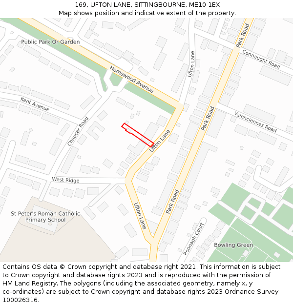 169, UFTON LANE, SITTINGBOURNE, ME10 1EX: Location map and indicative extent of plot