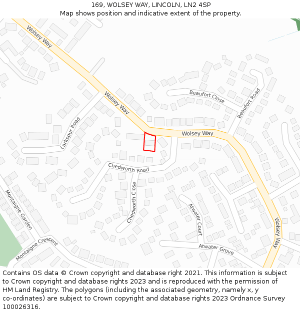 169, WOLSEY WAY, LINCOLN, LN2 4SP: Location map and indicative extent of plot