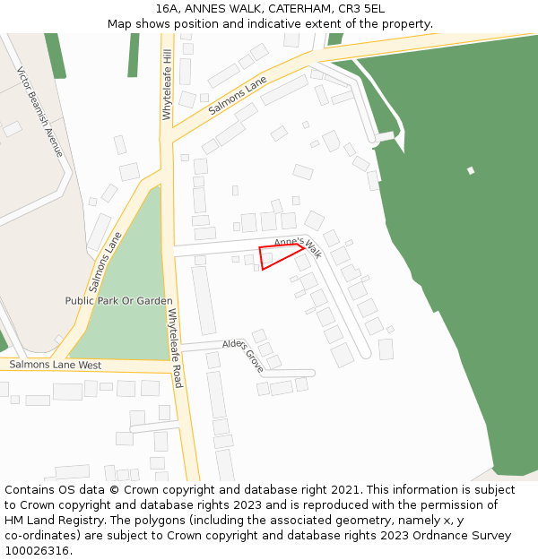 16A, ANNES WALK, CATERHAM, CR3 5EL: Location map and indicative extent of plot