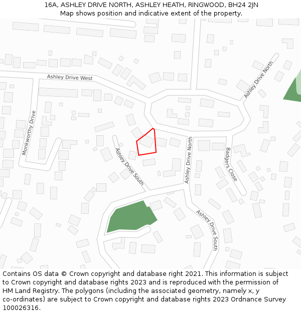 16A, ASHLEY DRIVE NORTH, ASHLEY HEATH, RINGWOOD, BH24 2JN: Location map and indicative extent of plot