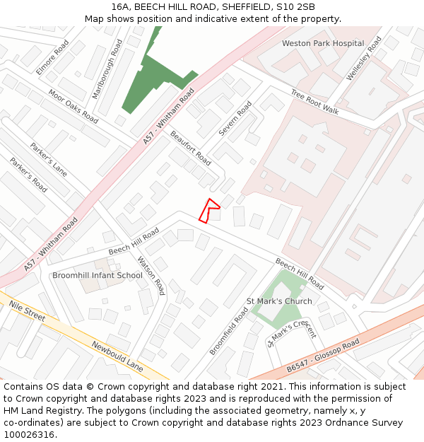 16A, BEECH HILL ROAD, SHEFFIELD, S10 2SB: Location map and indicative extent of plot