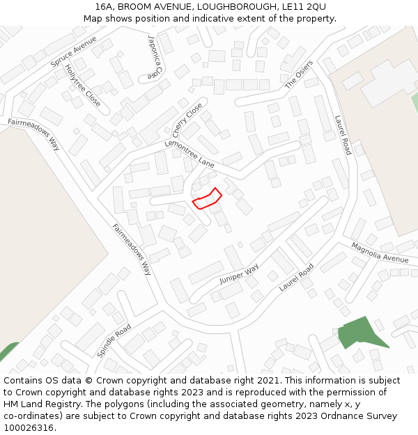 16A, BROOM AVENUE, LOUGHBOROUGH, LE11 2QU: Location map and indicative extent of plot